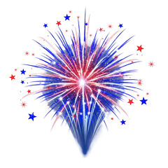 Red, White, and Blue Fireworks Burst with Stars isolated on a white transparent background png file download.
