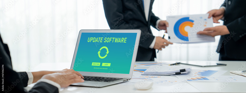 Poster software update on computer for brisk version of device software upgrade