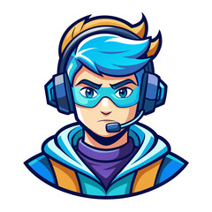 Modern Esports Streamer Character with Blue Visor and Headset Mic