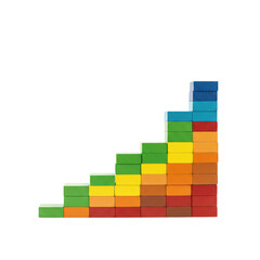 Fototapeta premium Colorful staircase chart shows upward trend and growth in business performance metrics transparent background