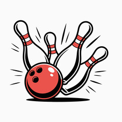 bowling, ball, pins, strike, sports, game, redball, illustration, icon, competition, athlete, indoor, tournament, leisure, hobby, recreation, entertainment, accuracy, motion, score, alley, fun, play, 