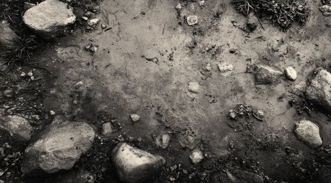 Close-up view of muddy ground with rocks