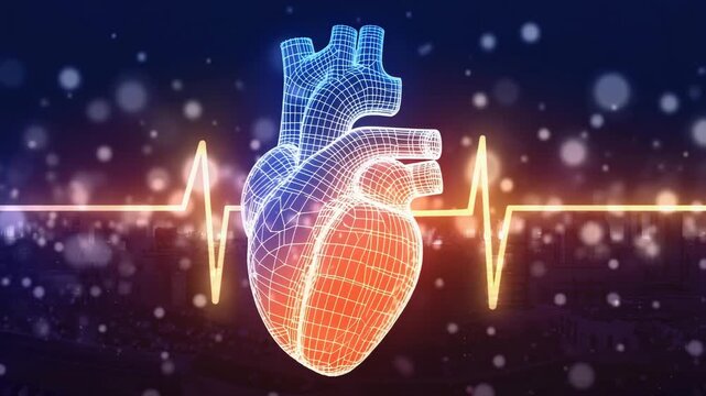 Dynamic 3D Heart Model with American Flag Texture and Pulsating Heartbeat Line for Medical and Patriotic Themes, Perfect for Healthcare Campaigns and National Holiday Graphics - Powered by Adobe