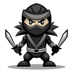 Obraz premium Grayscale Ninja Mascot with Twin Blades Standing in Shadows