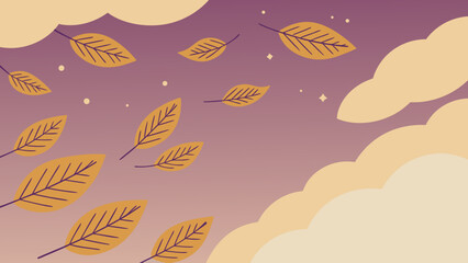 Falling autumn leaves on a gradient purple sky background  