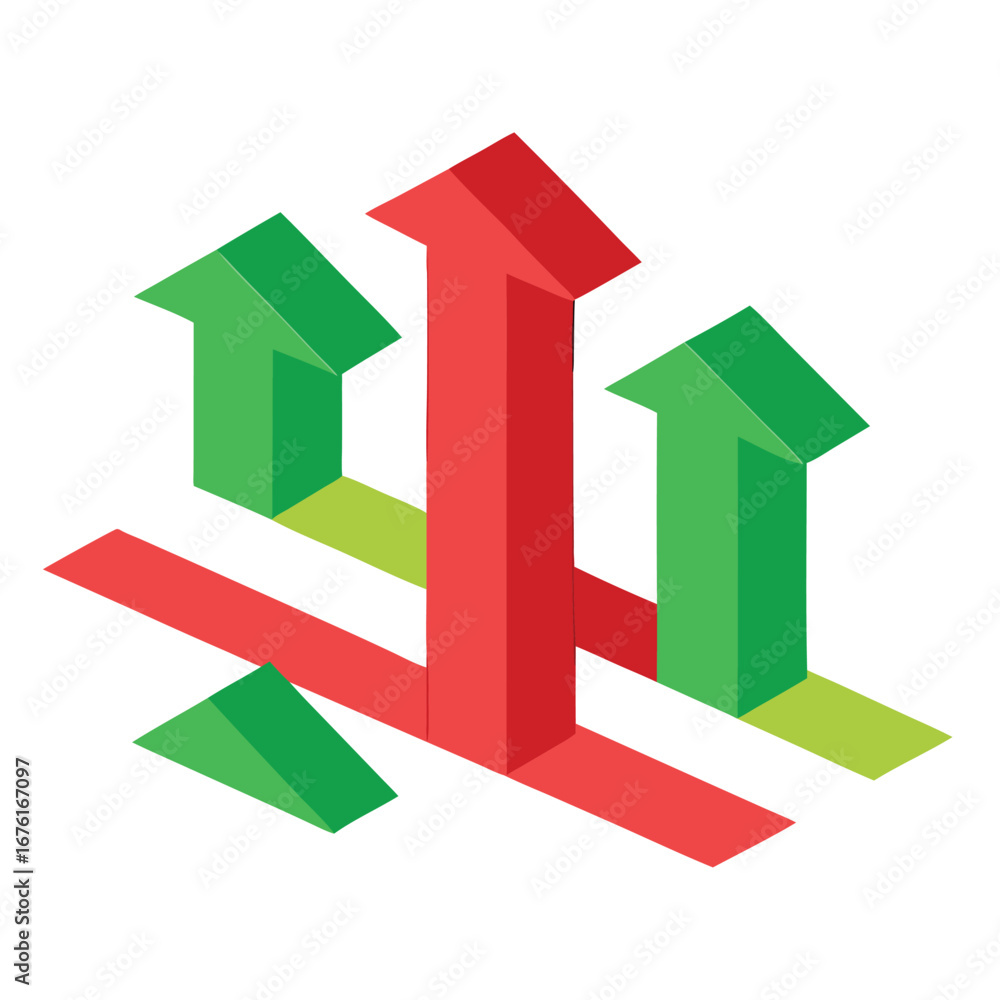Poster isometric illustration featuring four distinct 3d objects