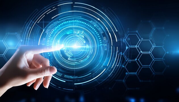 digital technology concept hand interacting with glowing smart device display futuristic interface - Powered by Adobe