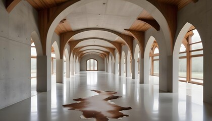 Obraz premium Inside a modern architectural hall with stunning arches and natural light creating a spacious interior.