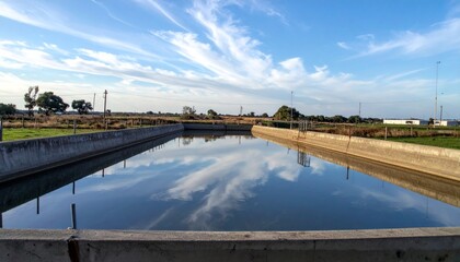 Fototapeta premium Serene Reflection of Clouds Over Calm Water in an Outdoor Environment