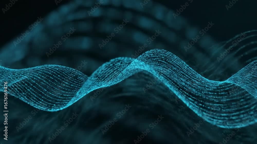 Aufkleber abstract quantum waveform - a minimalist abstract animation of a teal quantum waveform flowing smoot
