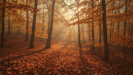 Obraz premium Sunbeams in a Golden Autumn Forest