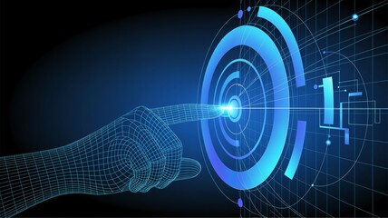 Digital hand interacting with futuristic interface, innovation and technology concept