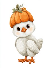 funny cartoon chicken with pumpkin