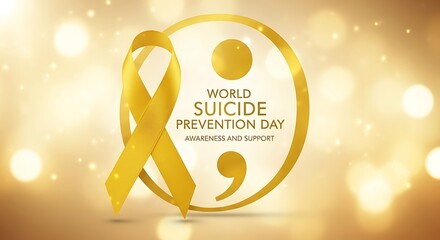 Raise awareness and show your support on world suicide prevention day with this golden ribbon design, a symbol of hope and mental health, perfect for campaigns and events