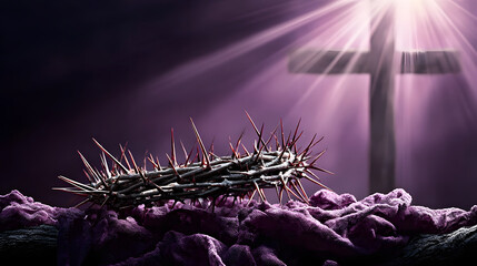The crown of thorns with a cross behind it symbolizing the crucifixion AI Generated
