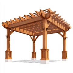 Wooden pergola, square shape, light brown,  outdoor structure
