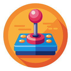 Flat Arcade Joystick Illustration on Warm Orange Background © Background