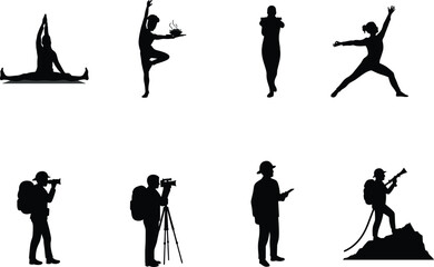 Yoga poses, dance silhouettes, outdoor adventure, hiking, photography, exploration, fitness, meditation, travel, balance, nature, wellness, exercise, trekking, mindfulness, lifestyle