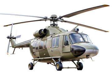 Military helicopter isolated on transparent background is a rotorcraft that uses rotating blades to generate lift and thrust for flight