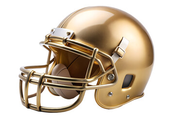 A shiny golden american football helmet with a face mask isolated on transparent background, perfect for sports and equipment related designs