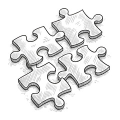 Obraz premium Set of puzzle pieces with pencil outline, sketch style.