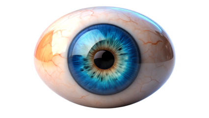 Detailed close up of a blue human eye with intricate iris isolated on transparent background, highlighting the wonders of human anatomy