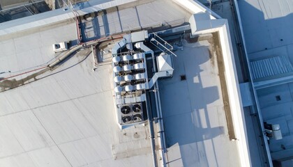 Aerial View of Rooftop HVAC Units on Commercial Building Roof