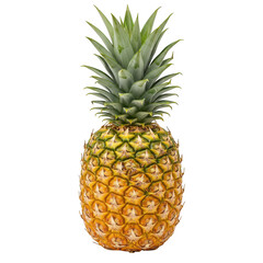 Fototapeta premium Fresh ripe pineapple tropical fruit with green leaves isolated on a transparent background