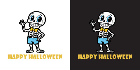 skeleton happy halloween vector. Maskot Skeleton Hallowen. Funny skeleton Maskot Happy Halloween.