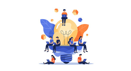 Naklejka premium Creative collaboration and innovation fueling bright ideas and digital solutions with teams working together