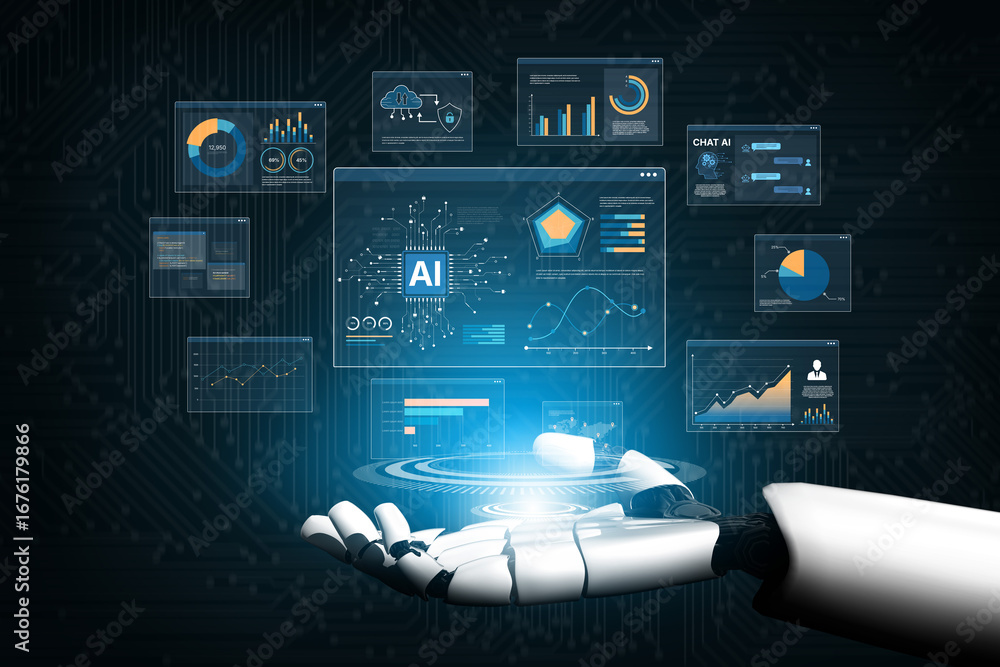 Aufkleber ai brain processes big data with generative ai, llms, and machine learning to support business decis
