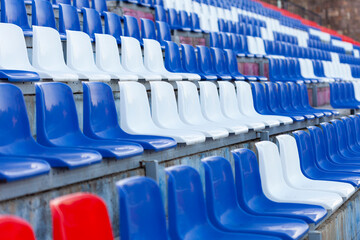 Fototapeta premium Empty blue and white stadium seating