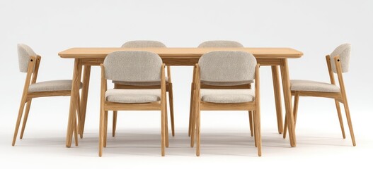 Light oak dining set with beige upholstered chairs