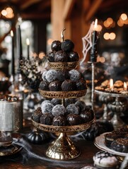 Fototapeta premium christmas table setting with cakes and decorations