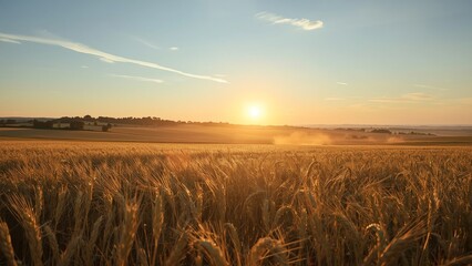 Golden Sunrise Over Wheat Field