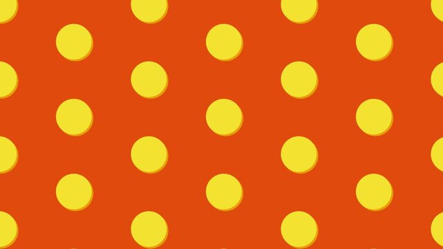 Vector looping abstract pattern background with floating yellow circles on orange background.