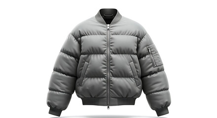 Stylish padded bomber jacket with zipper and ribbed cuffs and hem isolated on white background