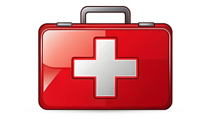 Obraz premium Red first aid kit with a white cross isolated on transparent background, a vital tool for emergency medical assistance and healthcare needs