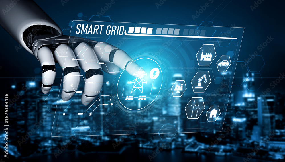 Poster ai optimizes smart grid infrastructure by integrating renewable energy, managing distribution, and e