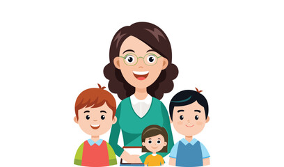 Happy mother with her three children posing together smiling