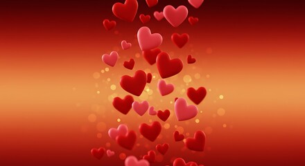 Falling red and pink hearts on a red background for valentines day
