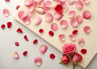 Scattered Rose Petals on Cream Flat Surface