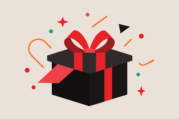 Open gift box vector graphic with colorful ribbons