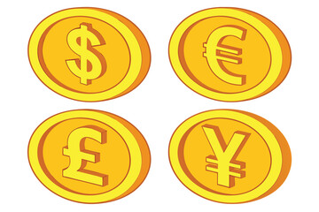 Obraz premium Four golden coins graphic with detailed shading and highlights