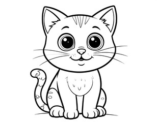 Obraz premium Cute cartoon cat, sitting, coloring page