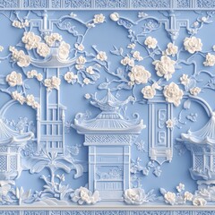 Decorative relief sculpture of Asian architecture