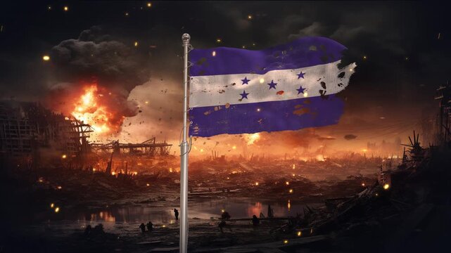 Honduras flag waving in war is torn