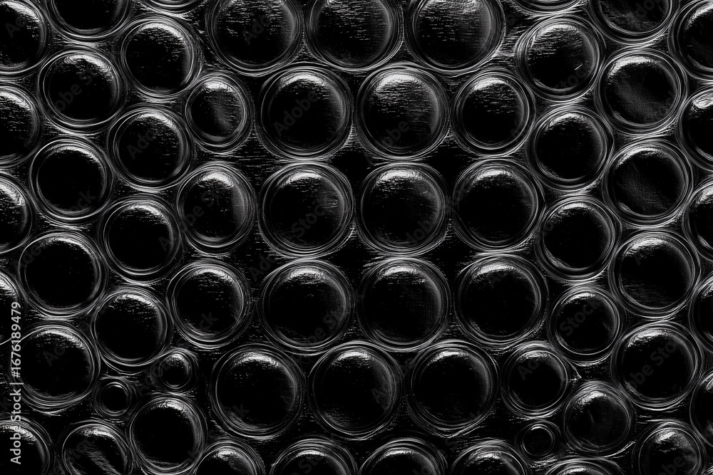 Poster Abstract close-up of a textured surface featuring a pattern of dark, translucent circles in a tight, orderly arrangement.