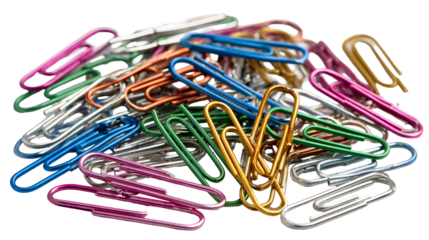 Colorful paper clips pile office supplies stationery background