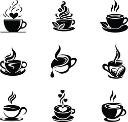 coffee cup vector icon set, coffee silhouette vector bundle